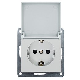 Фотография товара 'Ecoplast Розетка с заземляющим контактом, шторками и крышкой (серебристый металлик) LK80 843403-1'