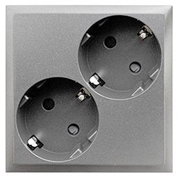 Фотография товара 'Ecoplast Розетка двойная с заземляющим контактом, со шторками (серебристый металлик) LK80 843503-1'