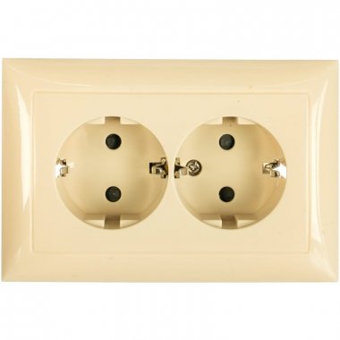 Фотография товара 'Ecoplast Розетка двойная прямая с заземляющим контактом, со шторками 863701-1'