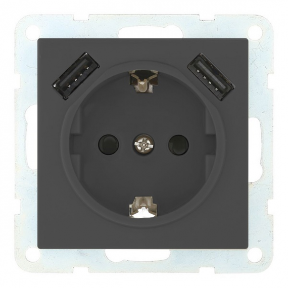 Фотография товара 'Ecoplast Розетка с заземляющим контактом + 2хUSB разъем, 2А 868008-1'